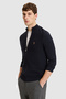 Men's Navy Blue Stand Collar Zippered Slim Fit 100% Cotton Basic Knitwear Cardigan 50328871-Vr033 - 3