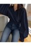 Women's V Detailed Wide Collar Balloon Sleeve Sweatshirt - 4