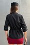 Women's Black Double Pocket Elastic Waist Shirt Blouse - 6