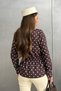 Women's Brown White Polka Dot Double Pocket Elastic Waist Shirt Blouse - 7