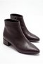Velar women's brown leather pointed-toe low block heel side-zip ankle boots - 4 cm heel