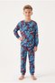 100% Cotton Interlock Fabric Boys' Pajama Set Blue Red Stripe Adventure Pattern Combed Cotton - 3