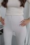 Stone Color Trousers with Zipper Detail on the Cuffs - 4