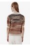 Openwork Detail Balloon Sleeve Color Gradient Polo Knitwear Top - 5