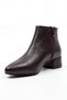 Velar women's brown leather pointed-toe low block heel side-zip ankle boots - 4 cm heel - 5