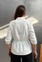 Women's White Double Pocket Elastic Waist Shirt Blouse - 5