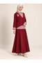 Burgundy Striped Shirt Detailed Brooched Skirt Three-Piece Set Yrn-2167