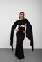 Black low-cut batwing sleeve maxi dress - 3