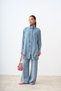 Women's Shirt Collar Buttoned Denim Suit Light Blue