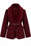 Burgundy Fur Collar Plush Jacket - 9688