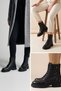 Women's Genuine Leather Lace-Up Zippered Boots Black Thick Non-Slip Sole Winter Ankle Boots - 3