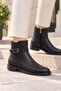 Women's Black Buckle Side Zipper Low Heel Short Boots - 2