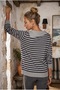 Gray Melange Asymmetric Collar Long Sleeve Striped Ribbed Hem Casual Knitwear Sweater 60 58 - 8