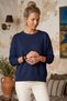Navy Blue Round Neck Long Sleeve Ribbed Glittery Hem Ribbed Casual Knitwear Sweater 0 0 - 5