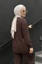 Shoulder and Skirt Band Zipper Detailed Trouser Suit 923 Brown - 3