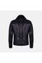 Men's Black Leather Jacket with Removable Fur-Look Collar - 2
