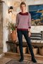 Burgundy Asymmetrical Collar Long Sleeve Striped Ribbed Hem Casual Knitwear Sweater 60 58 - 6