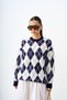 Women's Baklava Pattern Knitwear Tunic Navy Blue