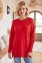 Red Round Neck Glittery Slit Casual Long Back Oversize Knitwear Sweater 75 68