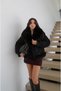 Black Fur Coat with Snap Closure - 4