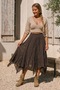 Brown Lined Washable Fringed Cut Elastic Casual Cotton Woven Skirt 80 60 - 4