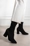 Vaghessa Ankle Women's Stretch Suede Boots Pointed Toe 7 cm Thick Block Heel Side Zipper Sock Boots - 4
