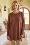 Light Brown Round Neck Glittery Slit Casual Long Back Oversize Knitwear Sweater 75 68 - 4