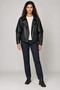 Women's Black Oversize Asymmetrical Zippered Faux Leather Jacket with Snap Detail - 3
