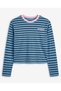 Blue coffee striped back blouse with text