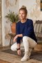 Navy Blue Round Neck Long Sleeve Ribbed Glittery Hem Ribbed Casual Knitwear Sweater 0 0 - 7