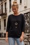 Black Boat Neck 3/4 Sleeve Thin Collar Casual Basic Knitwear Sweater 67 64 - 3