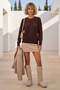Brown Crew Neck Long Sleeve Collar with Stone Detail, Glitter Stone and Rose Emblem Knitwear Sweater 63 62 - 5