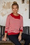 Red Asymmetrical Collar Long Sleeve Striped Ribbed Hem Casual Knitwear Sweater 60 58 - 6