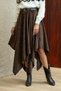 Coffee Velvet Asymmetric Skirt - 4