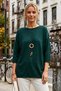 Dark Green Boat Neck 3/4 Sleeve Thin Collar Casual Basic Knitwear Sweater 67 64 - 4