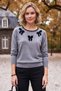 Gray Melange Round Neck Long Sleeve Ribbon Patterned Collar with Stone Detail Casual Knitwear Sweater 63 60 - 3