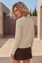 Ecru Crew Neck Long Sleeve Collar with Stone Detail, Glitter Stone Rose Emblem Casual Knitwear Sweater 0 0 - 7