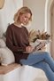 Brown Round Neck Glittery Slit Casual Long Back Oversize Knitwear Sweater 75 68 - 3