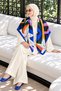 Abstract Floral Pattern Saks-Orange Soft Foulard Scarf 90X90 cm - 2