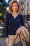Navy Blue V-Neck Long Sleeve Ribbed Collar with Buckle and Glitter Casual Knitwear Sweater 62 59 - 4