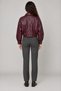 Women's burgundy leather jacket - belt detailed oversize leather jacket - 5