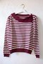 Burgundy Asymmetrical Collar Long Sleeve Striped Ribbed Hem Casual Knitwear Sweater 60 58 - 2