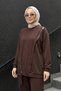 Shoulder and Skirt Band Zipper Detailed Trouser Suit 923 Brown - 2
