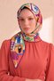 Vintage Pattern Orange-Navy Blue Soft Scarf 90X90 cm - 2