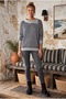 Gray Melange Asymmetric Collar Long Sleeve Striped Ribbed Hem Casual Knitwear Sweater 60 58 - 7