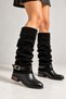 Moka Women's Black Shiny Leather/Suede Drawstring Buckle Long Boots - 5
