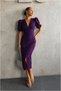 Crepe V Evening Dress with Sleeves Fabric Collar Short Dress - 5