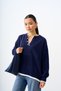 Women's Half Button Detail Knitwear Sweater Navy Blue - 4