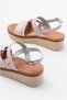 Women's Genuine Orthopedic Leather Wedge Heeled Sole Knitted Patterned Sandals - 4