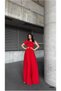 Crepe Evening Dress One-Shoulder Fabric Detailed Pleated Dress - 4